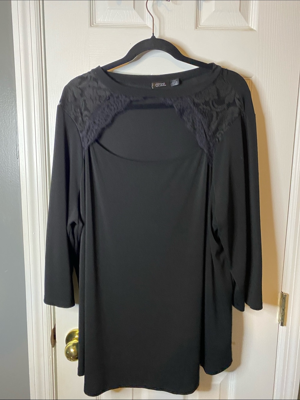 Chic Black Lace Yoke Women's Top 3x.